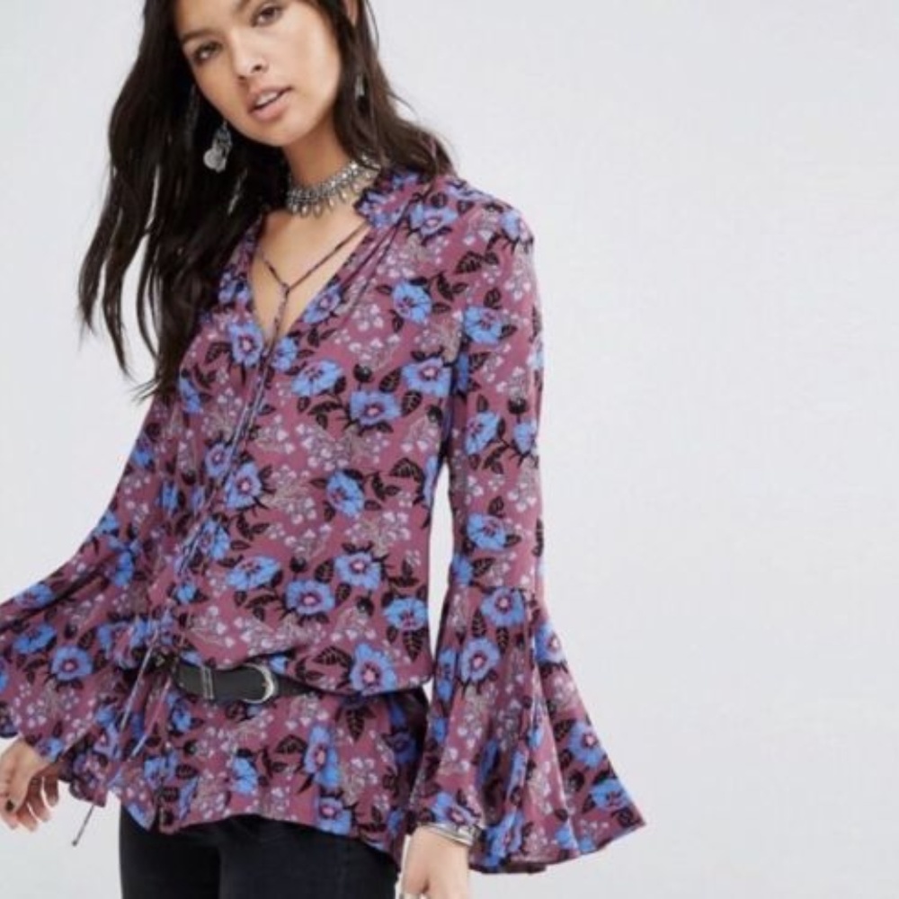 Free People Magic Mystery Printed Tunic Bell Sleev